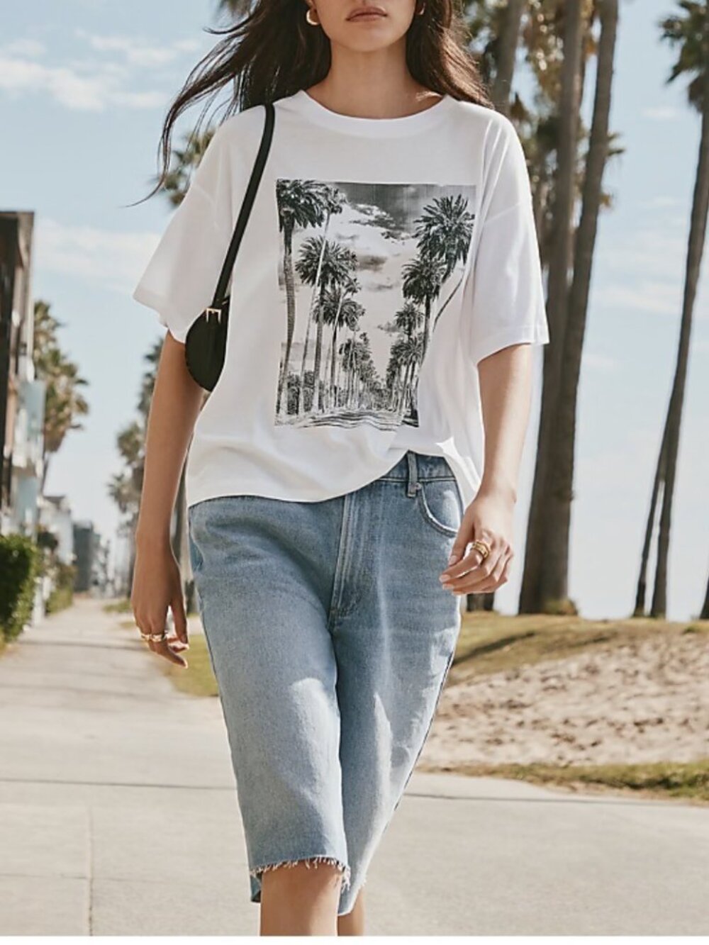 NWT LOFT Palm Tree Graphic Tee White Oversized T-Shirt Size M